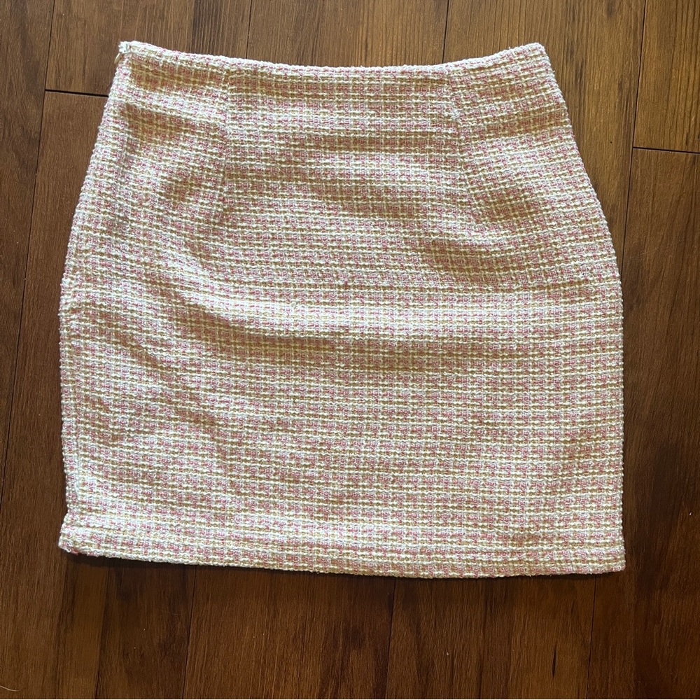 Shein plaid skirt tweed skirt pink and white skirt pink tweed skirt